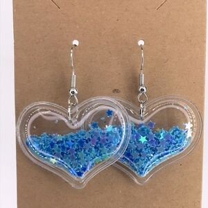 PVC Blue Heart Confetti Dangle Earrings